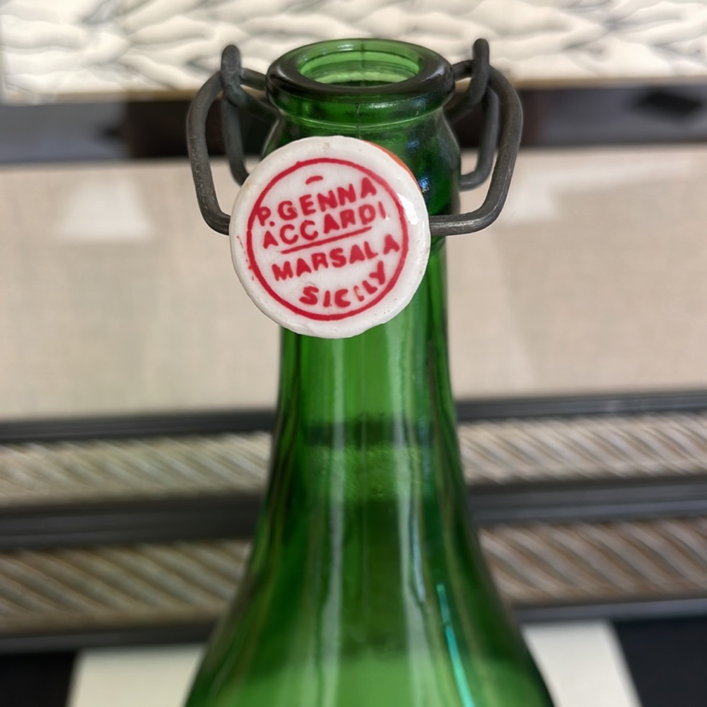 Very Rare 1920s Glass and Porcelain Sicilian Wine Bottle: Maffia Genna Brothers
